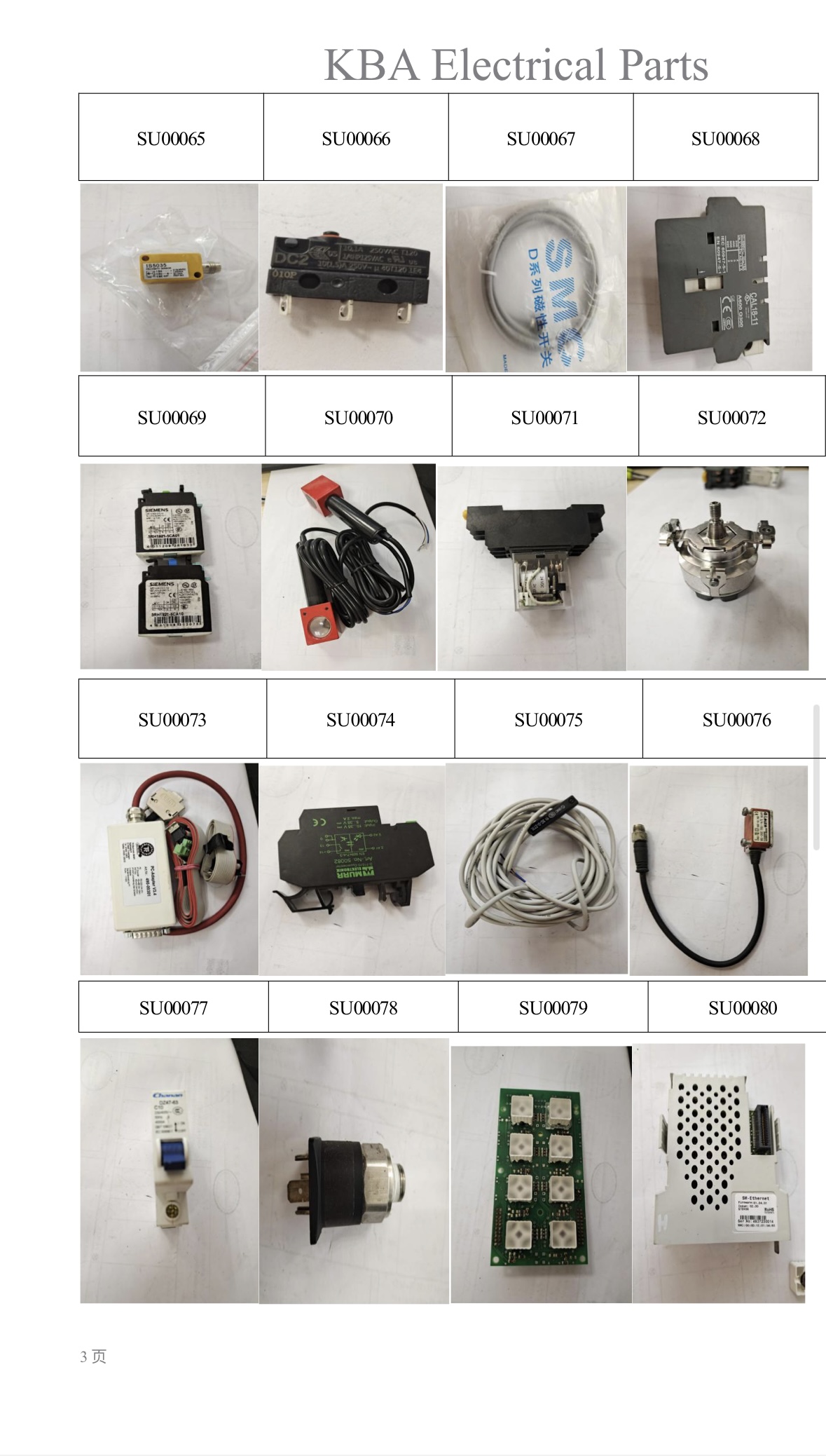KBA Electrical and Mechanical Parts Catalog