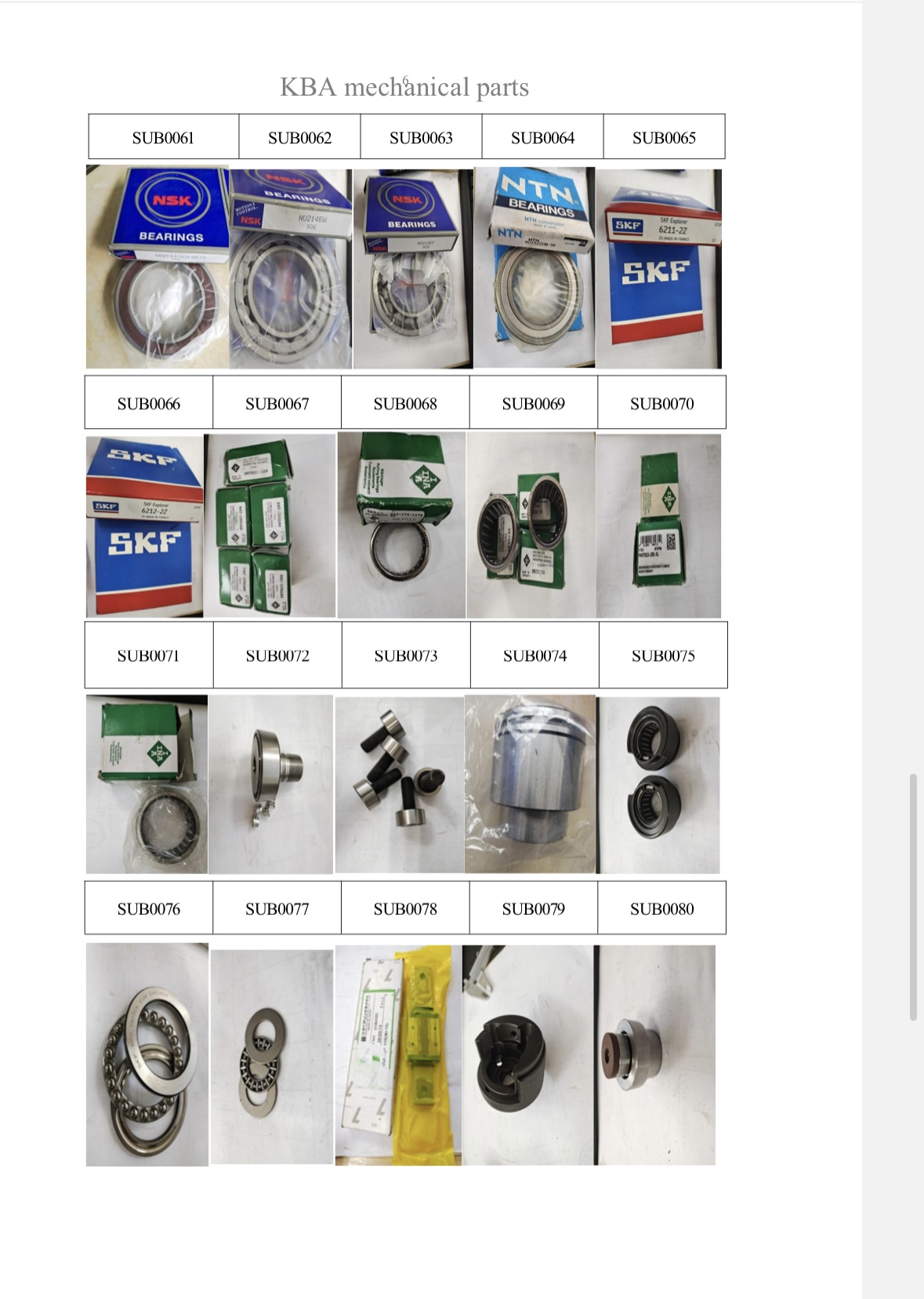 KBA Electrical and Mechanical Parts Catalog