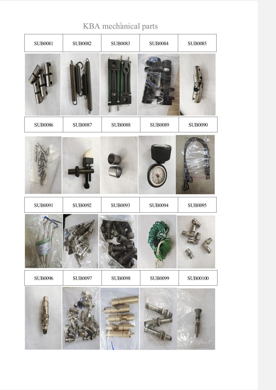 KBA Electrical and Mechanical Parts Catalog