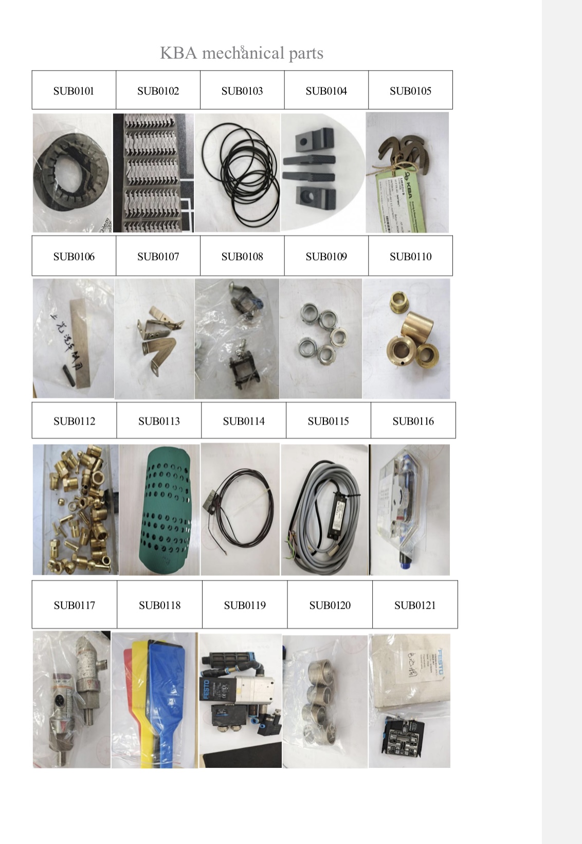 KBA Electrical and Mechanical Parts Catalog